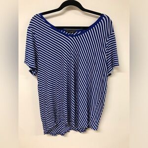 Plus Size Women Short Sleeve Stripe Casual Blouse Tee T Shirt Top Blue White